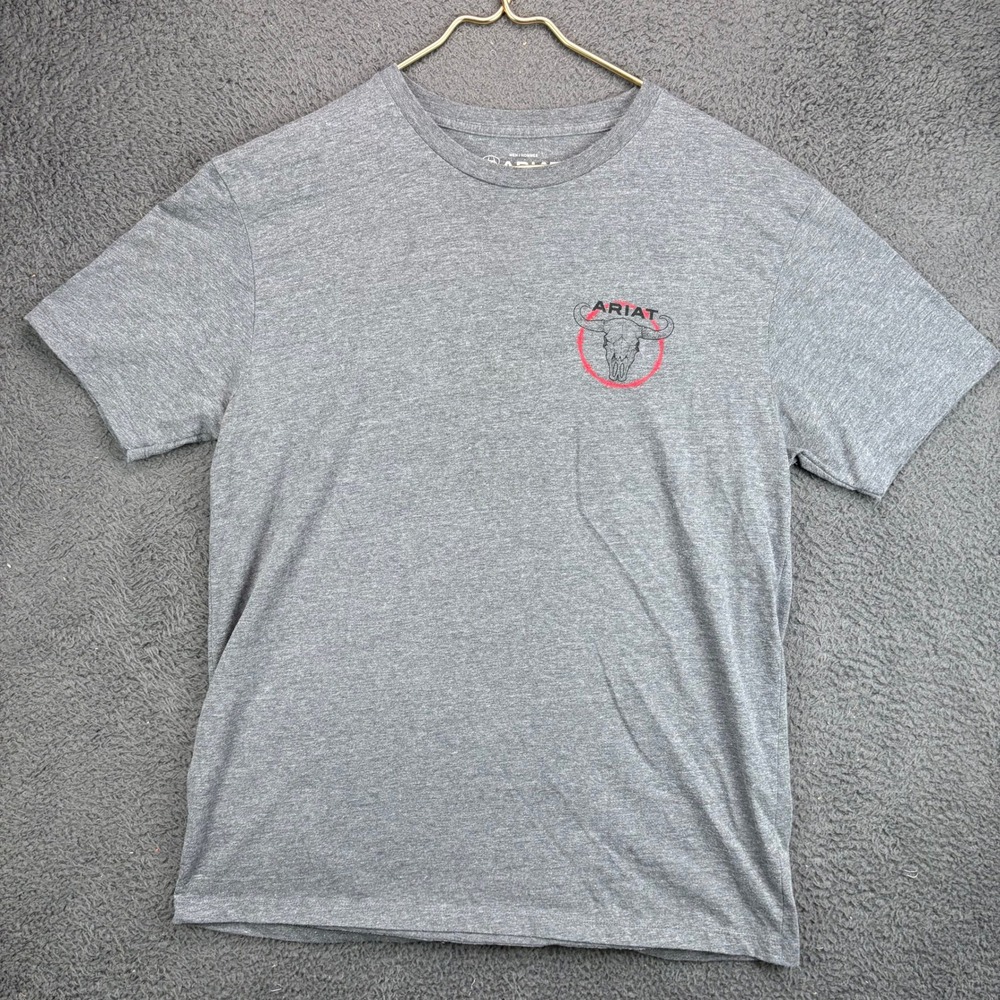 Ariat Mens XL Gray Bull Skull Barbed Wire Graphic Short Sleeve T-Shirt Heathered